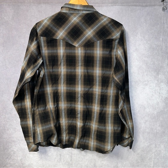 Bit and Bridle Women’s Shirt L Large Pearl Snap Flannel Long Western Plaid Black - Picture 2 of 8